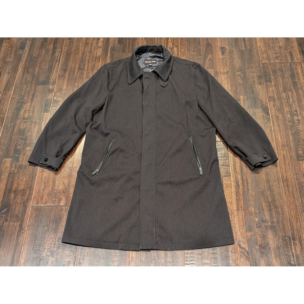 Michael Kors Coat Mens L Charcoal Herringbone Zip Quilted Lined‎ Water Resistant